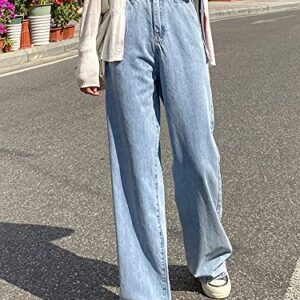 LQI Women's High Waist Baggy Boyfriend Jeans Distressed Wide Leg Denim Pants Blue