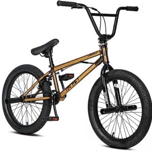cubsala 20 inch kids bike freestyle bmx bicycles for 6 7 8 9 10 11 12 13 14 years old boys and beginner riders with pegs, gold