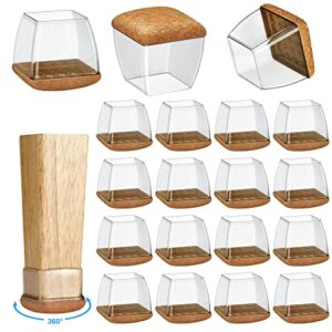 16 Pack Chair Leg Floor Protectors for Hardwood Floors, Round Rubber Furniture Sliders, 360°Felt Pad Bottom Wrapped Thickening Silicone Furniture Legs Caps Covers(Square,Clear-Brown-L)