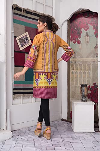 IshDeena Pakistani Kurtis for women Indian Style Cotton Tunics Womens Tops Printed Lawn (2X-Large, Musturd Yellow)