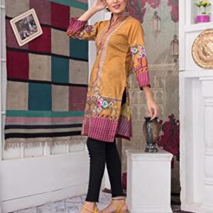 IshDeena Pakistani Kurtis for women Indian Style Cotton Tunics Womens Tops Printed Lawn (2X-Large, Musturd Yellow)