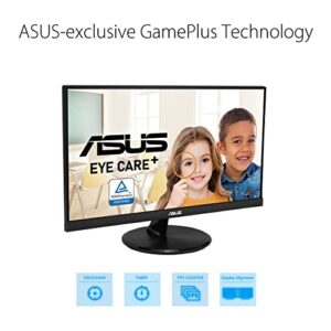 ASUS 21.5” Monitor (VP227HE) - Full HD, 75Hz, Adaptive-Sync/FreeSync, Eye Care, Low Blue Light, Flicker Free, HDMI, VGA, Frameless, Ergonomic Tilt, Wall Mountable ,BLACK