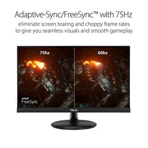 ASUS 21.5” Monitor (VP227HE) - Full HD, 75Hz, Adaptive-Sync/FreeSync, Eye Care, Low Blue Light, Flicker Free, HDMI, VGA, Frameless, Ergonomic Tilt, Wall Mountable ,BLACK