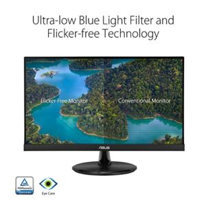 ASUS 21.5” Monitor (VP227HE) - Full HD, 75Hz, Adaptive-Sync/FreeSync, Eye Care, Low Blue Light, Flicker Free, HDMI, VGA, Frameless, Ergonomic Tilt, Wall Mountable ,BLACK