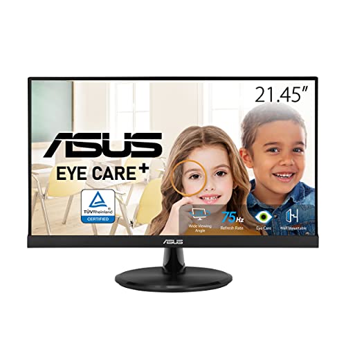 ASUS 21.5” Monitor (VP227HE) - Full HD, 75Hz, Adaptive-Sync/FreeSync, Eye Care, Low Blue Light, Flicker Free, HDMI, VGA, Frameless, Ergonomic Tilt, Wall Mountable ,BLACK