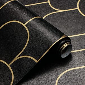 stripe peel and stick wallpaper modern black contact paper geometric black and gold removable paper self adhesive wallpaper decorative for wall countertop cabinet furniture vinyl film 17.3"x118.7"