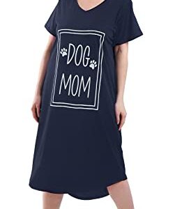 FEREMO 3 Pack Plus Size Nightgowns V Neck Nightshirts Short Sleeve Printed Sleepwear Soft Loungewear for Women (4X, Black+Wine Red+Dog Mom Navy Blue)