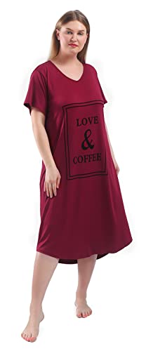 FEREMO 3 Pack Plus Size Nightgowns V Neck Nightshirts Short Sleeve Printed Sleepwear Soft Loungewear for Women (4X, Black+Wine Red+Dog Mom Navy Blue)