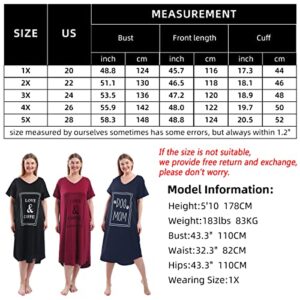 FEREMO 3 Pack Plus Size Nightgowns V Neck Nightshirts Short Sleeve Printed Sleepwear Soft Loungewear for Women (4X, Black+Wine Red+Dog Mom Navy Blue)