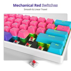 Fogruaden 60% Mechanical Keyboard, 61 Keys Gaming Keyboard, RGB Backlit, Ultra-Compact 60 Percent Wired Keyboard for Win/Mac PC Gamer, Easy to Carry on Trip (Pink, Red Switch)