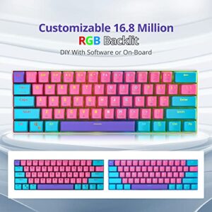 Fogruaden 60% Mechanical Keyboard, 61 Keys Gaming Keyboard, RGB Backlit, Ultra-Compact 60 Percent Wired Keyboard for Win/Mac PC Gamer, Easy to Carry on Trip (Pink, Red Switch)