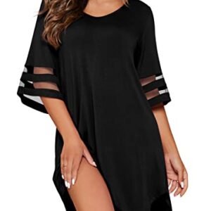 PrinStory Nightgown for Women Nightshirt Casual Sleep Shirt Loose Sleepwear Black