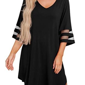 PrinStory Nightgown for Women Nightshirt Casual Sleep Shirt Loose Sleepwear Black