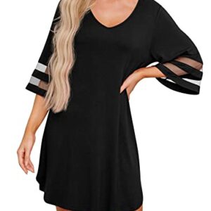 PrinStory Nightgown for Women Nightshirt Casual Sleep Shirt Loose Sleepwear Black