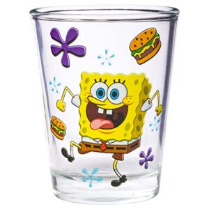 Silver Buffalo SpongeBob SquarePants Poses Floral Krabby Patty 4-Pack Mini Glass Set, 1.5 Ounces