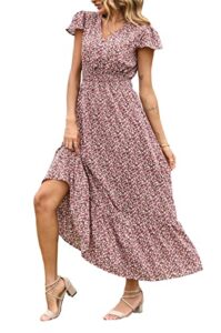 prettygarden womens summer dresses 2023 casual flowy swiss dot long maxi dress for wedding guest graduation (coffee pink, small)