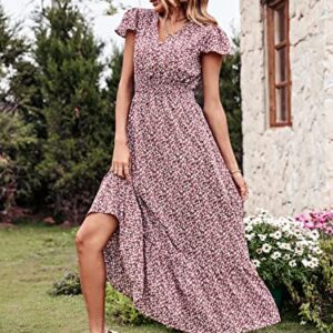 PRETTYGARDEN Womens Summer Dresses 2023 Casual Flowy Swiss Dot Long Maxi Dress for Wedding Guest Graduation (Coffee Pink, Small)