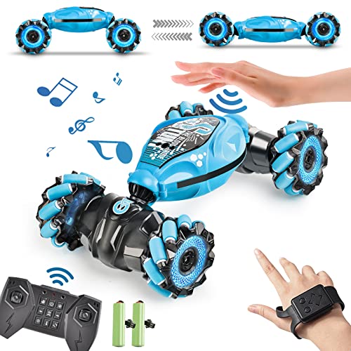 Remote Control Car, 2.4G 4WD Gesture RC Car, All Terrains Double Sides Rotating Hand Controlled RC Cars, Hand Gesture Remote Control Car with 2 Batteries, RC Cars for Boys and Girls with Light Music