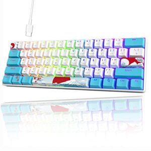 ussixchare 60 percent keyboard mechanical rgb wired 60% gaming keyboard blue with pbt backlit keycaps for windows pc gamers (sea/red switch)