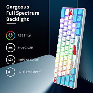 Ussixchare 60 Percent Keyboard Mechanical RGB Wired 60% Gaming Keyboard Blue with PBT Backlit Keycaps for Windows PC Gamers (Sea/Red Switch)