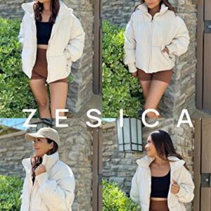 ZESICA Women's Winter Warm Long Sleeve Zip Up Drawsting Baggy Cropped Puffer Down Jacket Coat Outerwear,Cream,X-Small