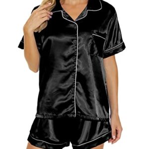 VENTELAN Women's Pajama Set Plus Size Super-Soft Short & Long Sleeve Top With Pants Two-piece Pjs Set,S Solid Black