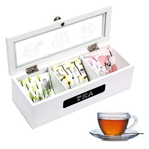 tea bag organizer,white wood 3 compartment tea bag organizer,tea holder organizer,tea box storage box,tea box organizer for organizer and display tea bags