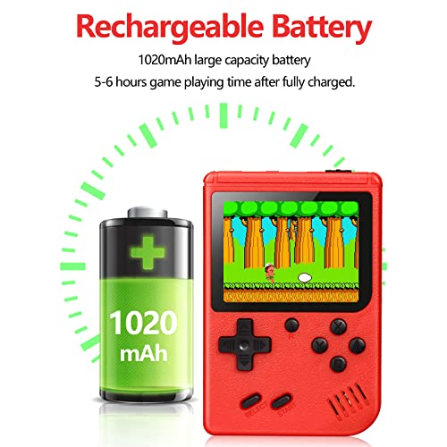 Retro Handheld Game Consoles, Portable Mini Video Game Console with 500 Classical FC Games, 3-Inch Color Screen Support for Connecting TV & Two Players (Red)