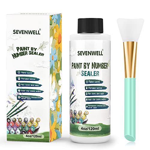 SEVENWELL Paint by Numbers Sealer 120ml, Oil Number Painting Accessories Permanent Hold & Shine Effect Sealer for Adults Beginners Including Brush (4 Oz)