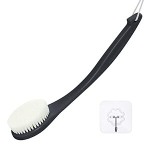 exfoliating shower brush, bath body brush, never mold back brush long handle for shower, dry brushing body brush or wet brush with moderate bristles black
