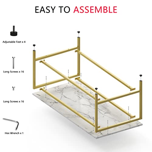 PrimeZone Coffee Table for Living Room - 2 Tier Rectangle Modern Coffee Table 21.5" D x 41" W x 18" H, Sofa Center Table with Gold Metal Frame, White Faux Marble