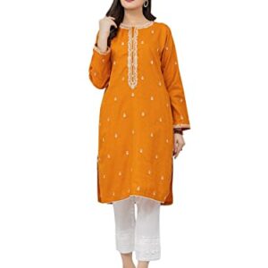 edenrobe Women's Pakistani Indian Kurti Pret - Stitched Ladies Kurta/Tunic Top 217351 Dark Mustard