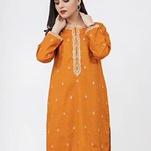 edenrobe Women's Pakistani Indian Kurti Pret - Stitched Ladies Kurta/Tunic Top 217351 Dark Mustard