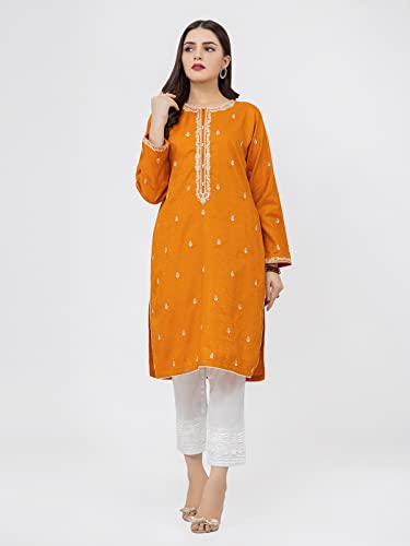 edenrobe Women's Pakistani Indian Kurti Pret - Stitched Ladies Kurta/Tunic Top 217351 Dark Mustard