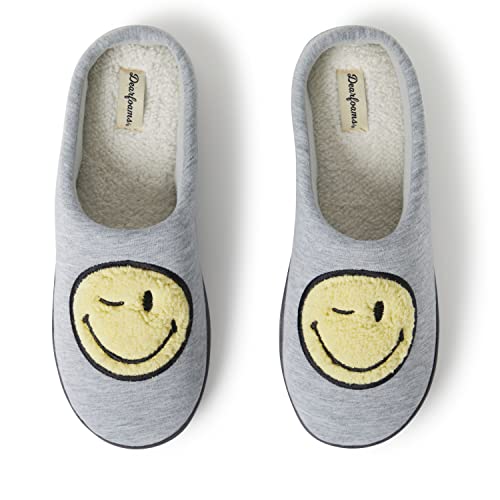 Dearfoams Unisex Women's Smile Icon Retro Preppy Slipper, Men's Smiley Face, X-Large