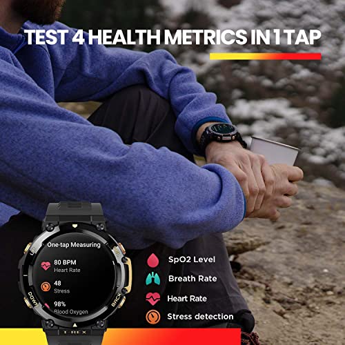 Amazfit T-Rex 2 Smart Watch for Men, Dual-Band & 6 Satellite Positioning, 24-Day Battery Life, Ultra-Low Temperature Operation, Rugged Outdoor GPS Military Smartwatch, Real-time Navigation-Black Gold