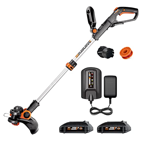 Worx WG163 GT 3.0 20V PowerShare 12" Cordless String Trimmer & Edger (Battery & Charger Included) and WA0047 4-Pack String Trimmer Replacement Line, Orange