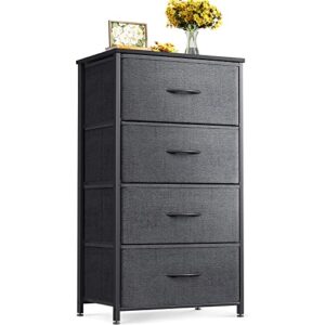 odk dresser for bedroom with 4 storage drawers, small dresser chest of drawers fabric dresser with sturdy steel frame, dresser for closet with wood top, dark grey