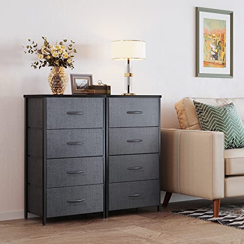 ODK Dresser for Bedroom with 4 Storage Drawers, Small Dresser Chest of Drawers Fabric Dresser with Sturdy Steel Frame, Dresser for Closet with Wood Top, Dark Grey