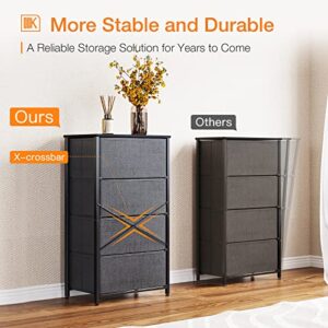 ODK Dresser for Bedroom with 4 Storage Drawers, Small Dresser Chest of Drawers Fabric Dresser with Sturdy Steel Frame, Dresser for Closet with Wood Top, Dark Grey