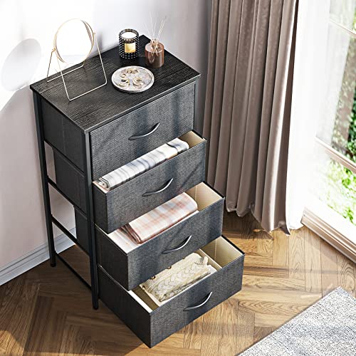 ODK Dresser for Bedroom with 4 Storage Drawers, Small Dresser Chest of Drawers Fabric Dresser with Sturdy Steel Frame, Dresser for Closet with Wood Top, Dark Grey