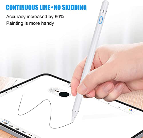 Stylus Pens for Touch Screens,1.5mm Fine Point Rechargeable Active Pencil Digital Pencil Capacitive Pen Compatible with i-Phone i-Pad and Other Tablets (White)