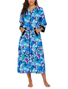 ekouaer house dresses for womens robe long zip up house coat half sleeve night gowns comfy sleepwear print loungewear