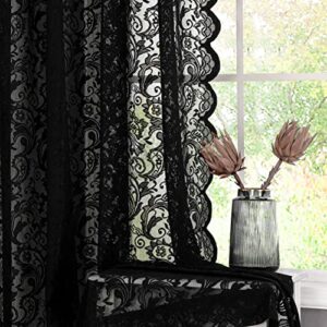 bujasso black sheer lace curtains 84 inch vintage floral sheer gothic curtain panels for living room bedroom luxury light filtering drapes black window treatment sets rod pocket 2 panels 54" wx84 l