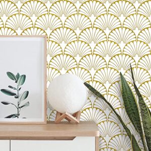 gold peel and stick contact paper for cabinets, bedroom boho modern self adhesive removable leaf wallpaper ginkgo biloba17.3”×78.8”