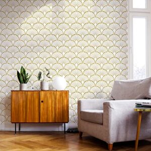 Gold Peel and Stick Contact Paper for Cabinets, Bedroom Boho Modern Self Adhesive Removable Leaf Wallpaper Ginkgo Biloba17.3”×78.8”