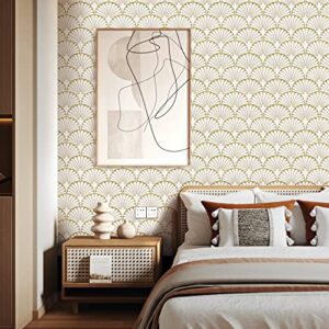 Gold Peel and Stick Contact Paper for Cabinets, Bedroom Boho Modern Self Adhesive Removable Leaf Wallpaper Ginkgo Biloba17.3”×78.8”