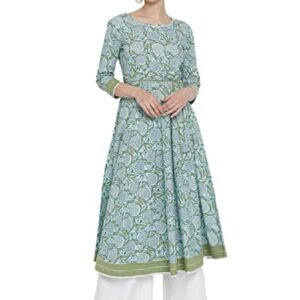 Yash Gallery Women's Plus Size Cotton Floral Printed Anarkali kurta (Blue)