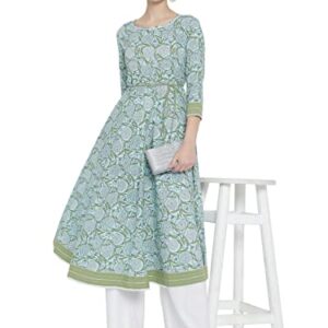 Yash Gallery Women's Plus Size Cotton Floral Printed Anarkali kurta (Blue)