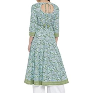 Yash Gallery Women's Plus Size Cotton Floral Printed Anarkali kurta (Blue)